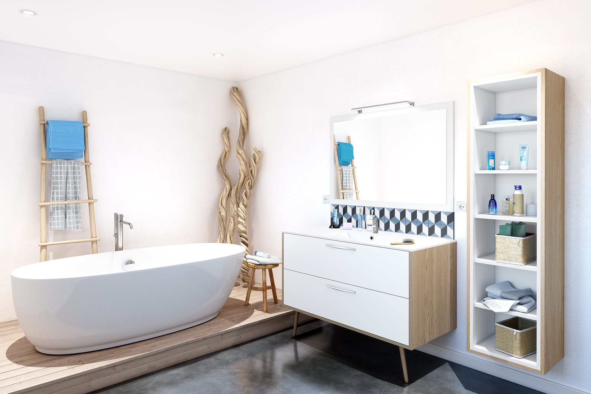 Aménagement salle de bain Primevere blanche et bois | Nodin Agencement Alixan (Drôme), Saint-Romans (Isère) et Ardèche